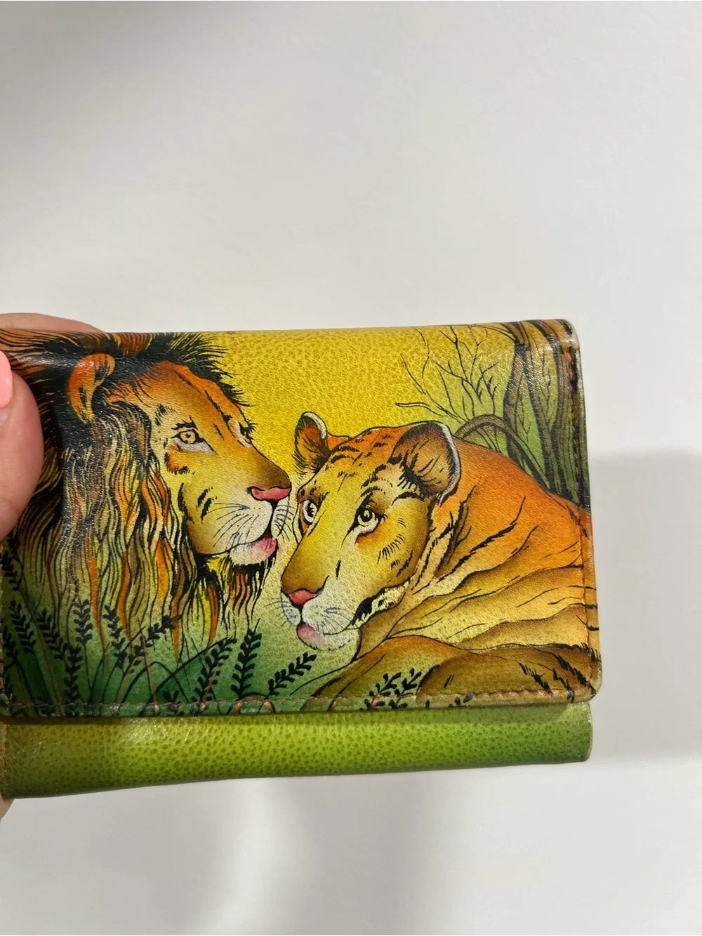 Anuschka Hand-Painted Leather Wallet - Yellow, Orange, Green NEW